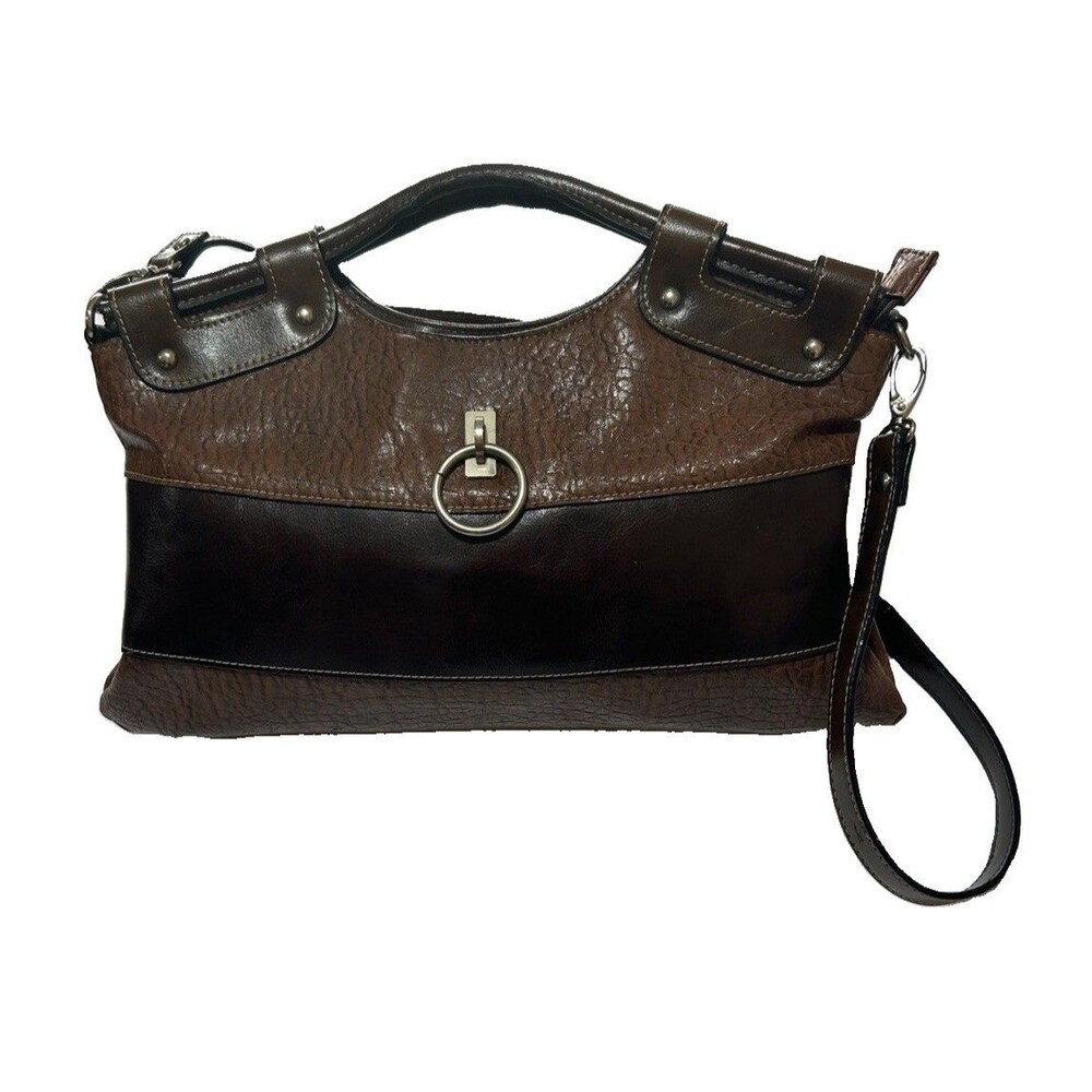 Rina Rich Textured Brown Shoulder Bag Two-Tone Satchel